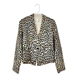 Chico’s Leopard Print One Button Knit Cardigan